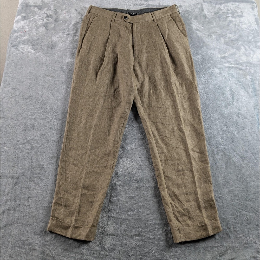 Todd Snyder Dress Pants Mens 34x28 Beige 100% Linen Pleated Cuffed Preppy READ